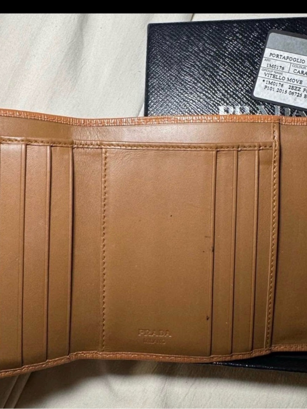 Prada Cognac Saffiano Leather Card Case with Gold Logo - Picture 3 of 6